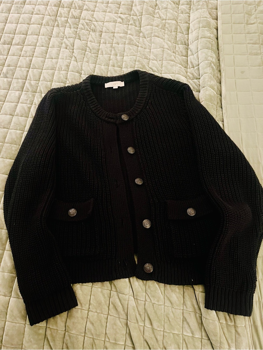 LOFT Black Chunky Knit Button-Front Women’s Sweater